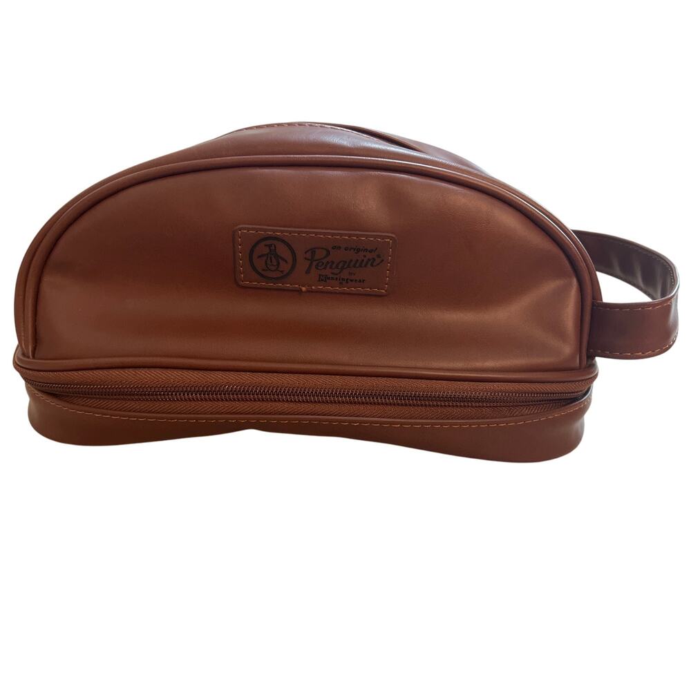 Original Penguin Men's Brown Faux Leather Travel Dopp Kit Bag